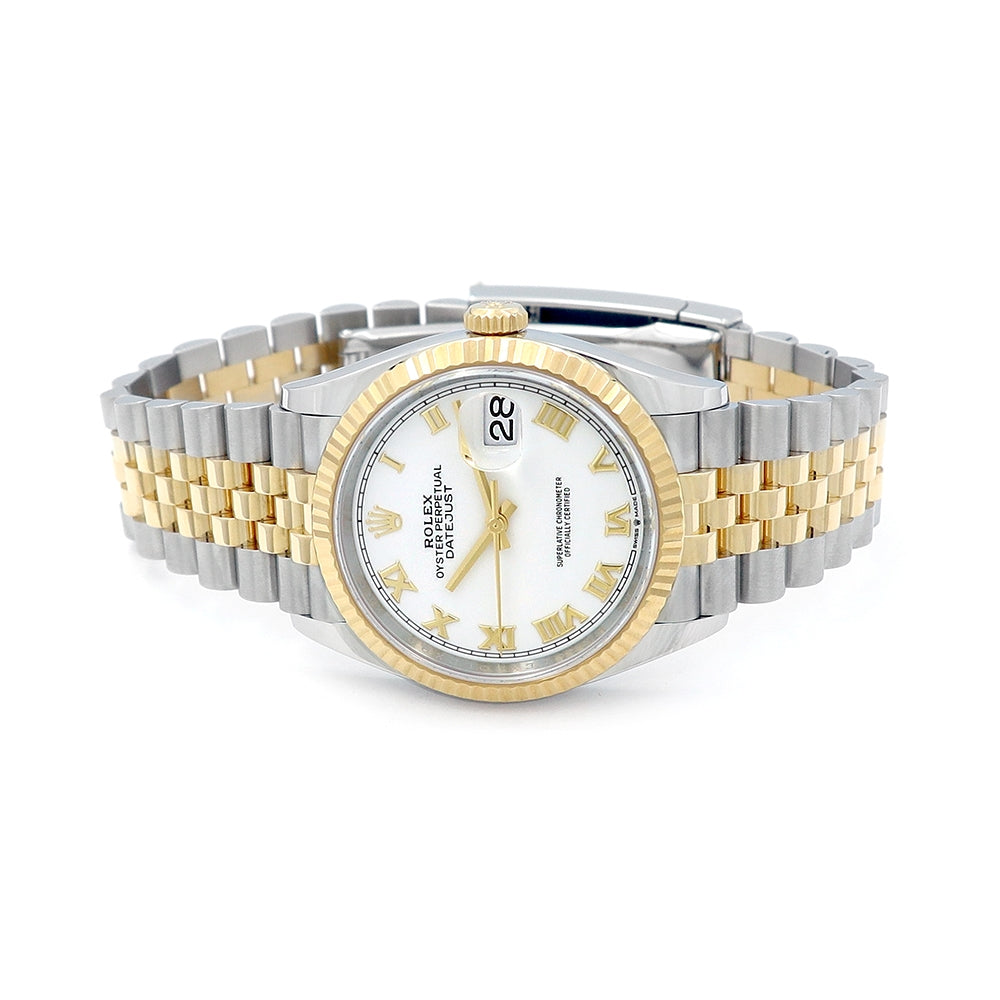 36mm Rolex Datejust Watch. White Roman Numeral Dial