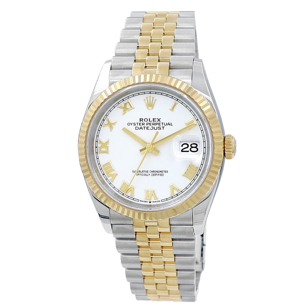 36mm Rolex Datejust Watch. White Roman Numeral Dial