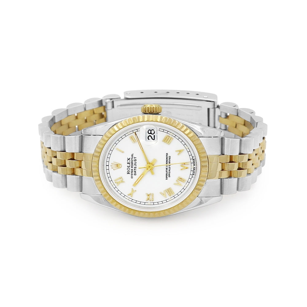 31mm Rolex Two Tone Datejust Watch.White Roman Numeral Dial