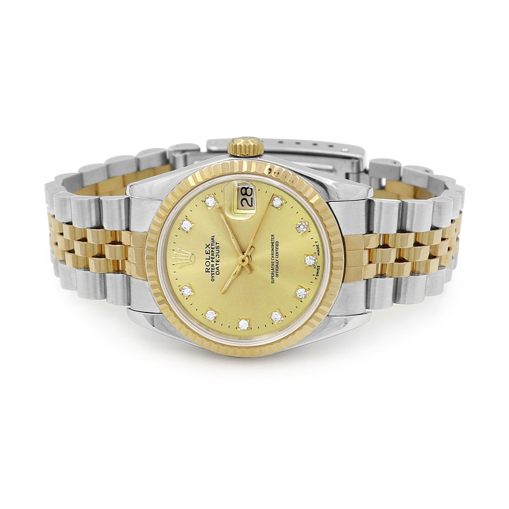 31mm Rolex 18k Yellow Gold And Stainless Steel Oyster Perpetual Datejust Watch.