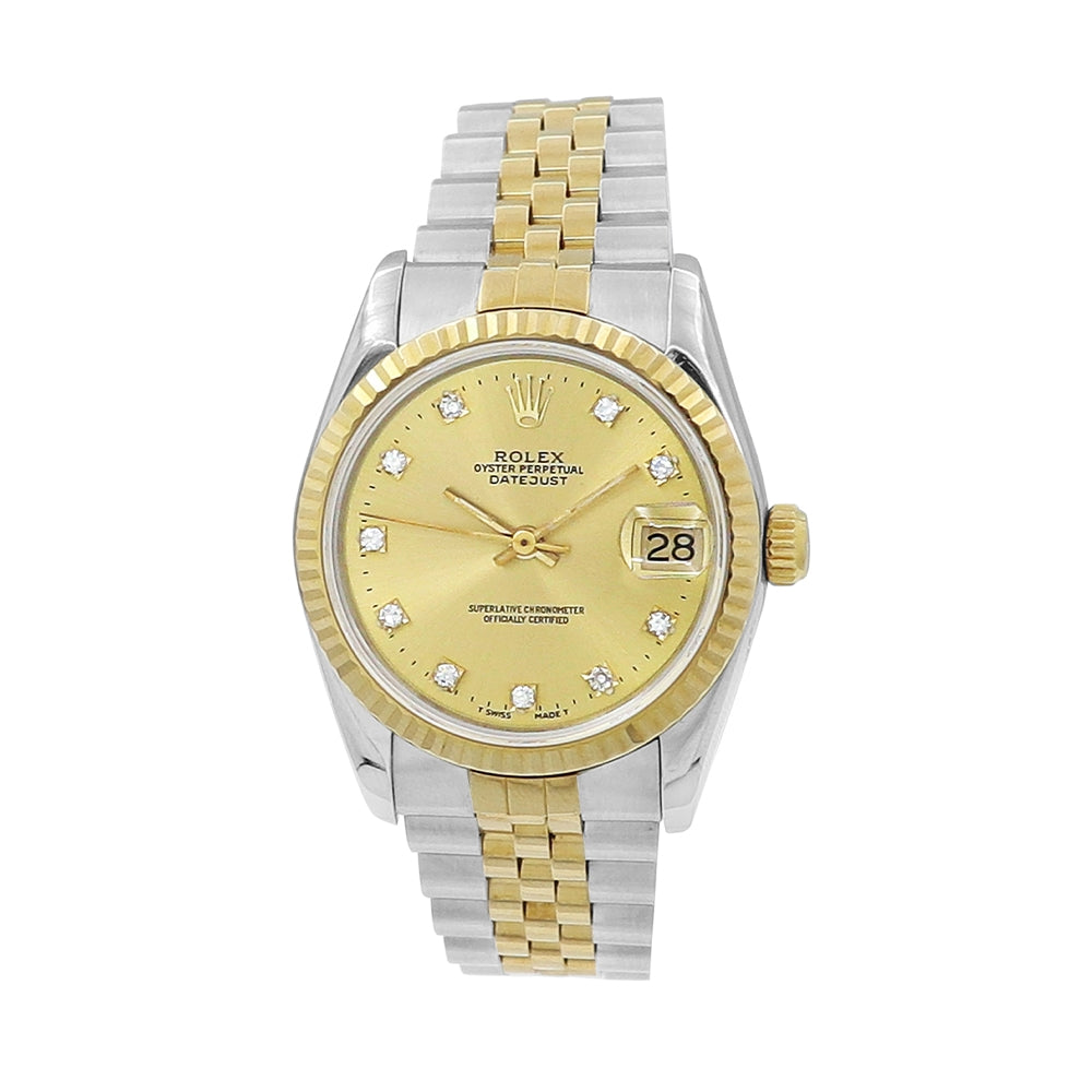 31mm Rolex 18k Yellow Gold And Stainless Steel Oyster Perpetual Datejust Watch.