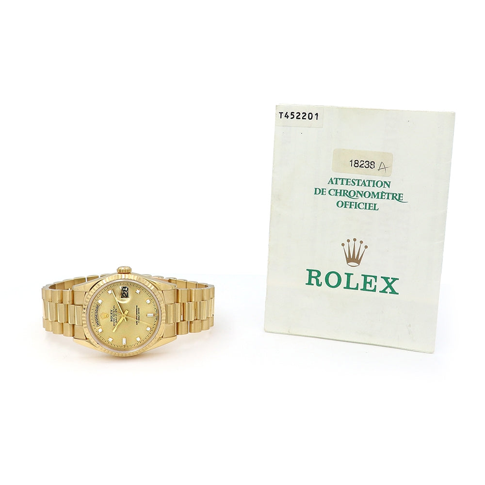 36mm 18k Yellow Gold Oyster Perpetual Daydate Watch.