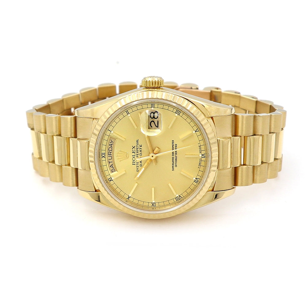 36mm Rolex 18k Yellow Gold Oyster Perpetual Daydate Watch