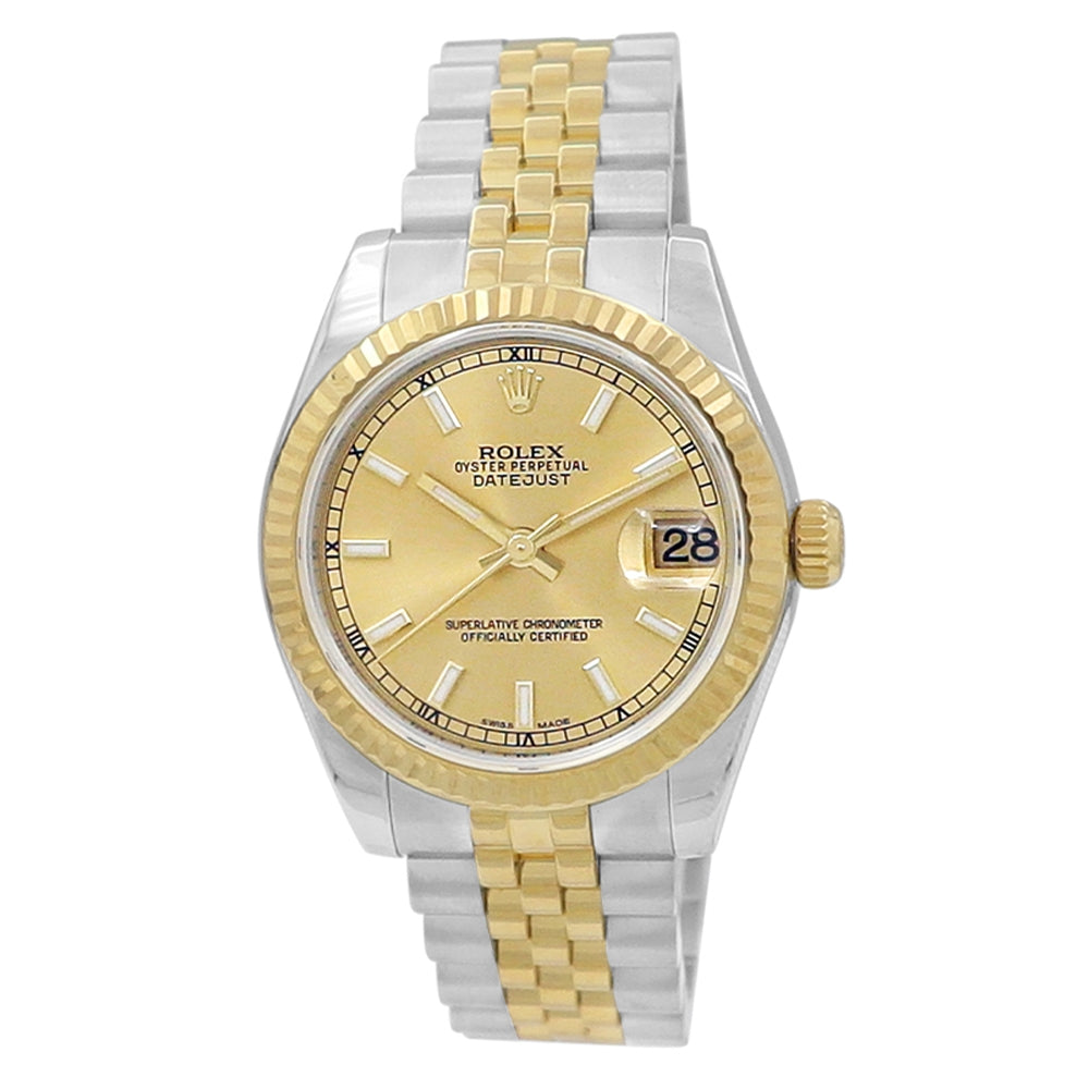31mm Rolex 18k Yellow Gold And Stainless Steel Datejust Watch.