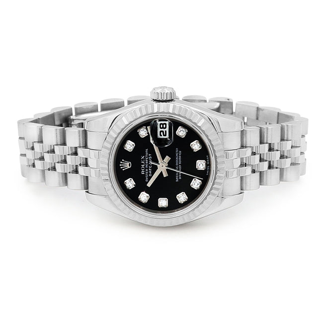 26mm Stainless Steel Datejust Watch. Black 10R Diamond Dial.