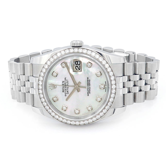 36mm Stainless Steel Datejust MOP With White Gold Diamond Bezel Watch.