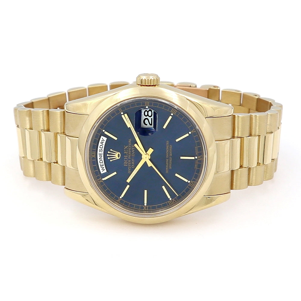 36mm 18k Yellow Gold Day-date Blue Dial Watch.