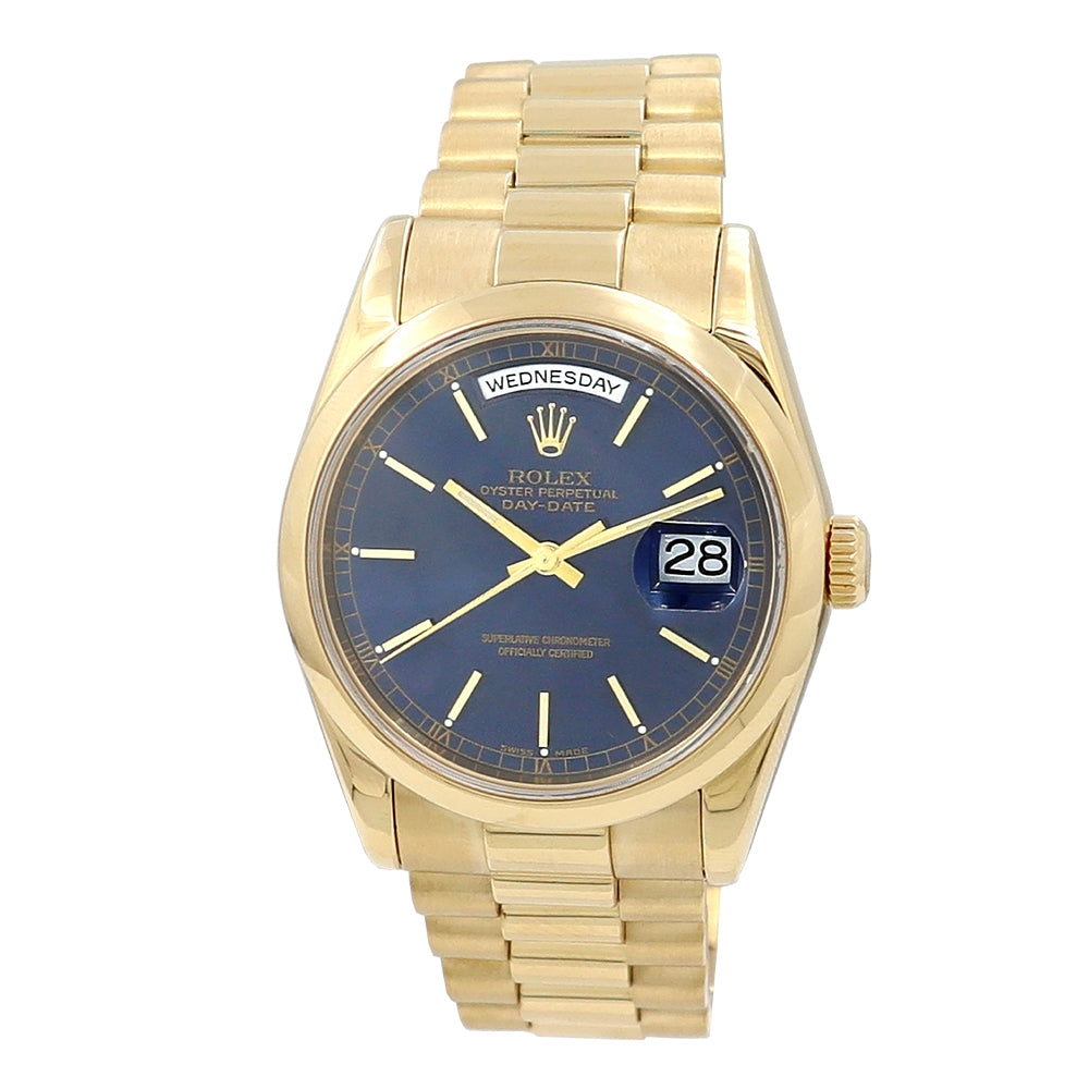 36mm 18k Yellow Gold Day-date Blue Dial Watch.