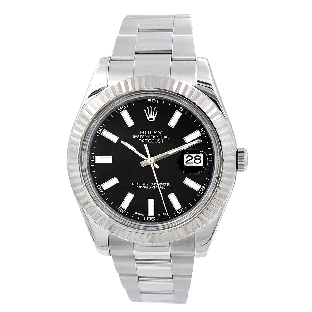 41mm Rolex Stainless Steel Datejust II Black Dial Watch