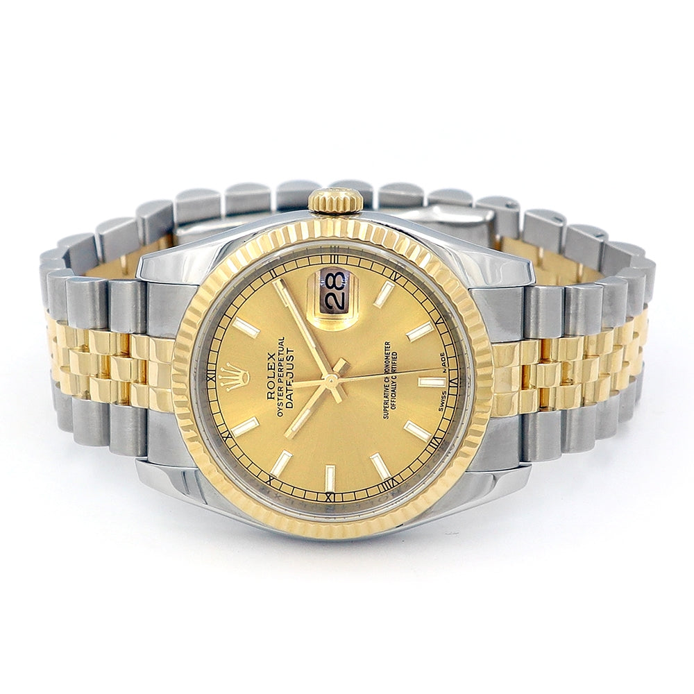 36mm Rolex 18k Yellow Gold and Stainless Steel Datejust Watch