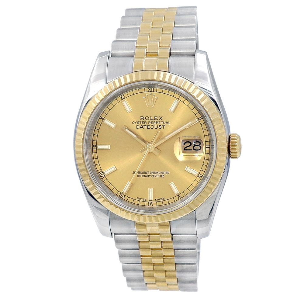 36mm Rolex 18k Yellow Gold and Stainless Steel Datejust Watch