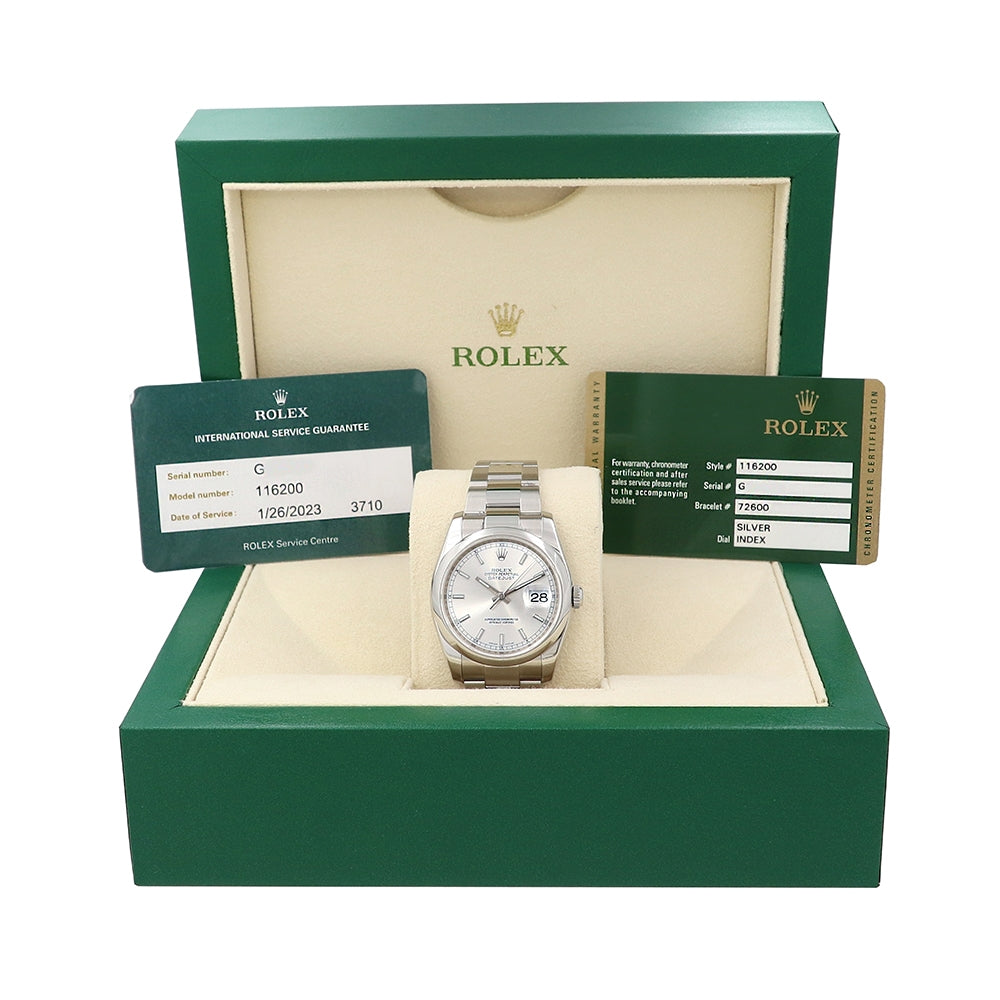 36mm Rolex Stainless Steel  Datejust Watch