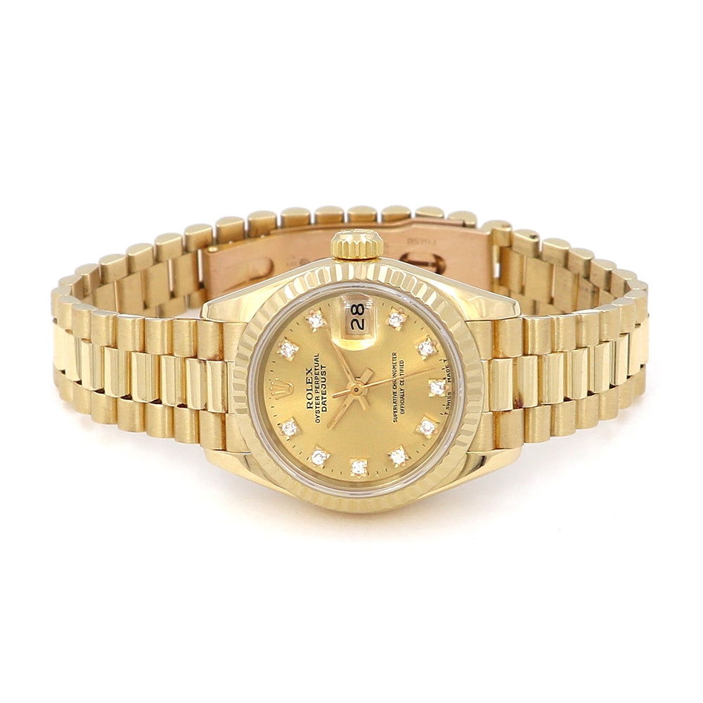 26mm 18k Yellow Gold President Band, 10R Diamond Dial Watch