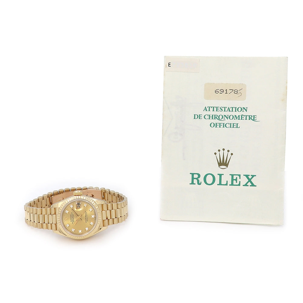 26mm 18k Yellow Gold President Band, 10R Diamond Dial Watch