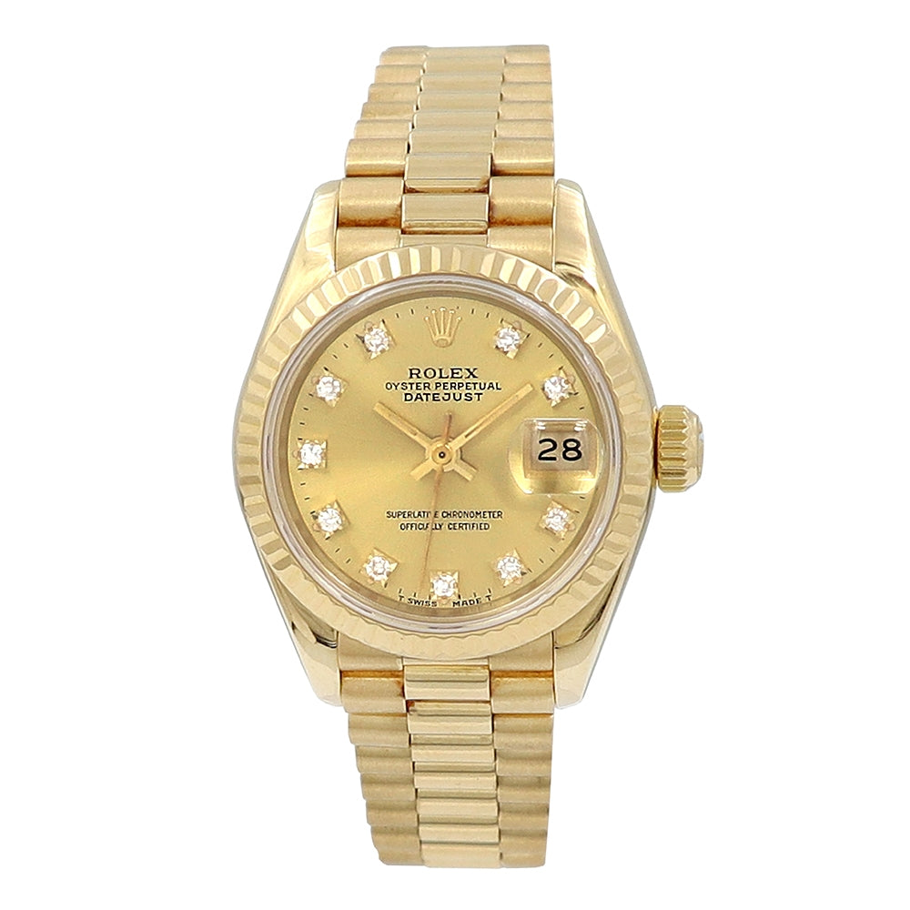 26mm 18k Yellow Gold President Band, 10R Diamond Dial Watch