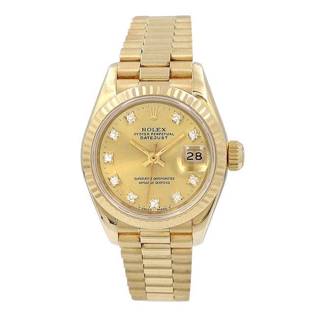 26mm 18k Yellow Gold President Band, 10R Diamond Dial Watch