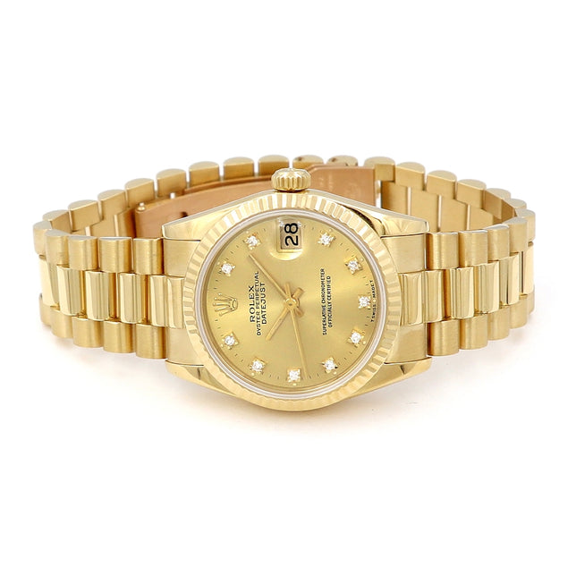 31mm "midsized" 18k Yellow Gold President Band , Champagne 10R Diamond Dial Watch