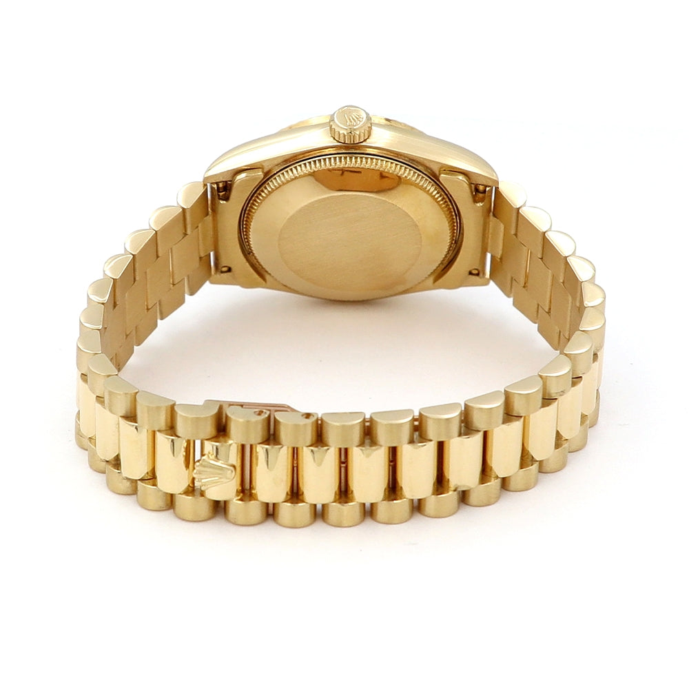31mm "midsized" 18k Yellow Gold President Band , Champagne 10R Diamond Dial Watch