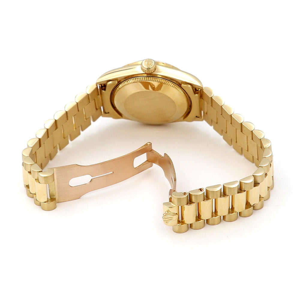 31mm "midsized" 18k Yellow Gold President Band , Champagne 10R Diamond Dial Watch