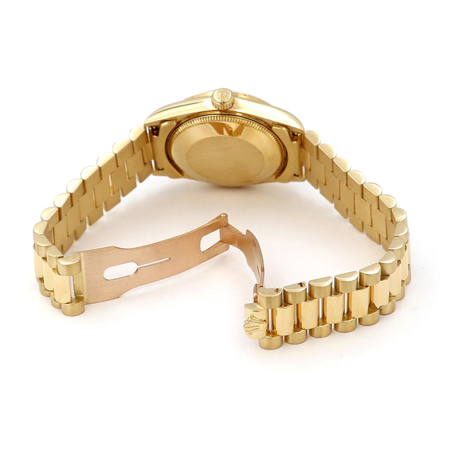 31mm "midsized" 18k Yellow Gold President Band , Champagne 10R Diamond Dial Watch
