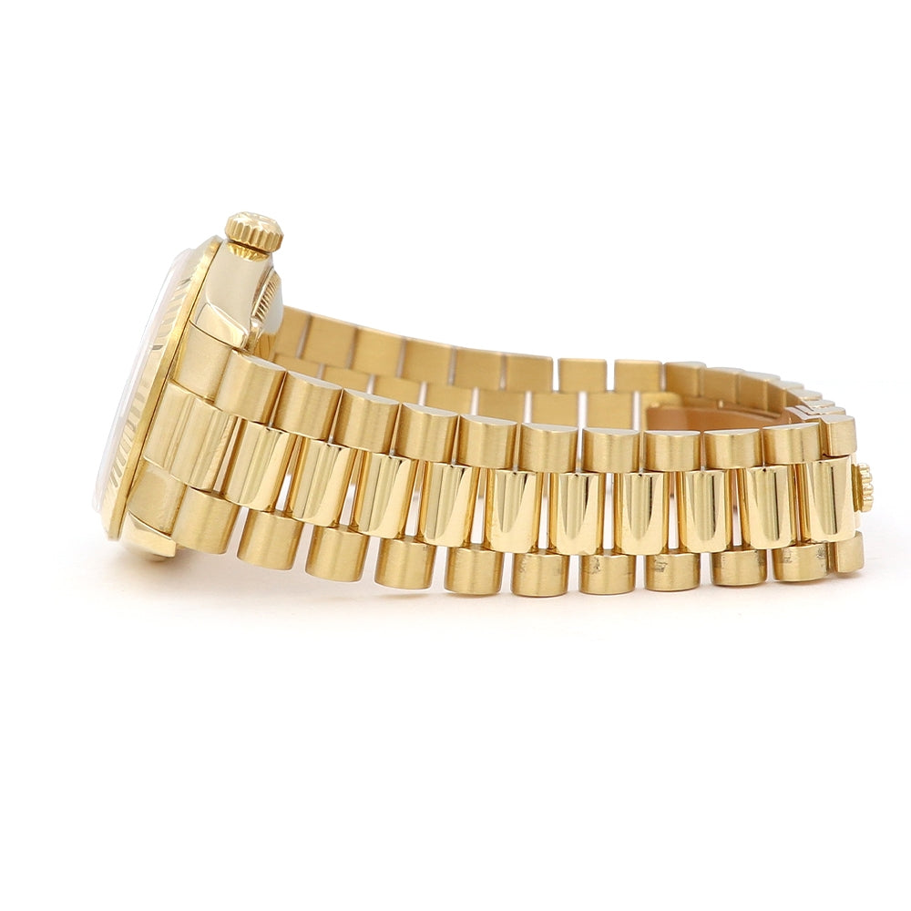 31mm "midsized" 18k Yellow Gold President Band , Champagne 10R Diamond Dial Watch