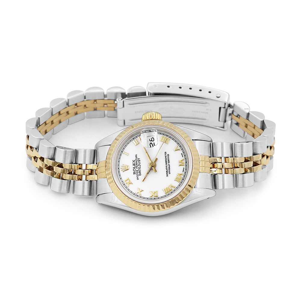 26mm Rolex Lady's Datejust Watch White Roman Numeral Dial 69173