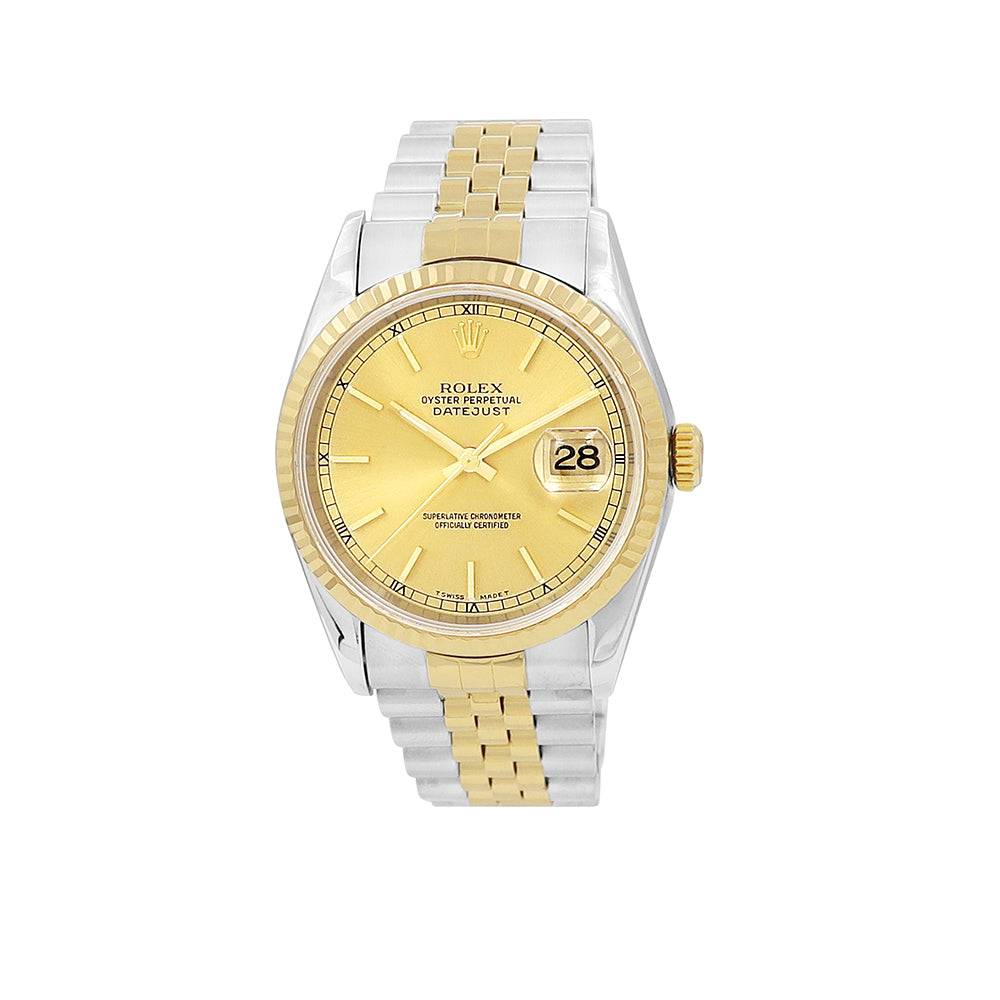 36mm Rolex Datejust Watch Champagne Dial 16233