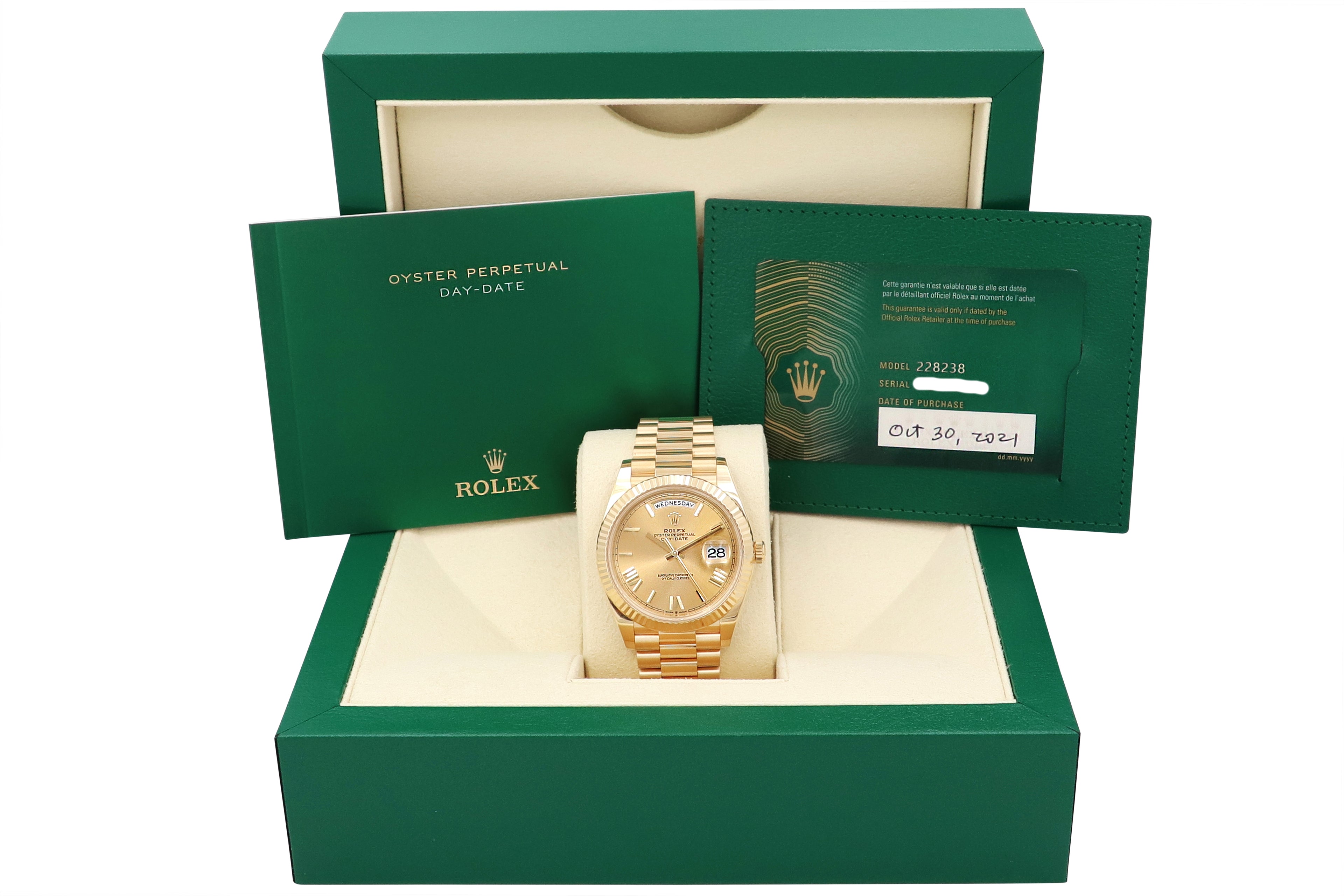 40mm 18k Yellow Gold Day-Date Watch Unworn W/ Box And paper 228238