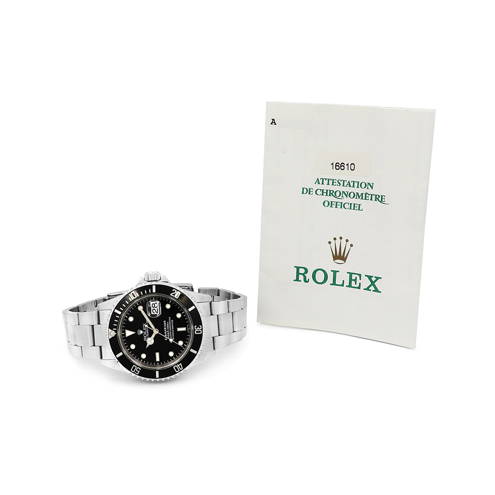 40mm Black Submariner Watch 16610 w/ Original Paper