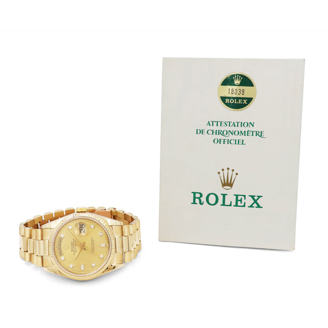 36mm Rolex 18k Yellow Gold Day-Date Watch