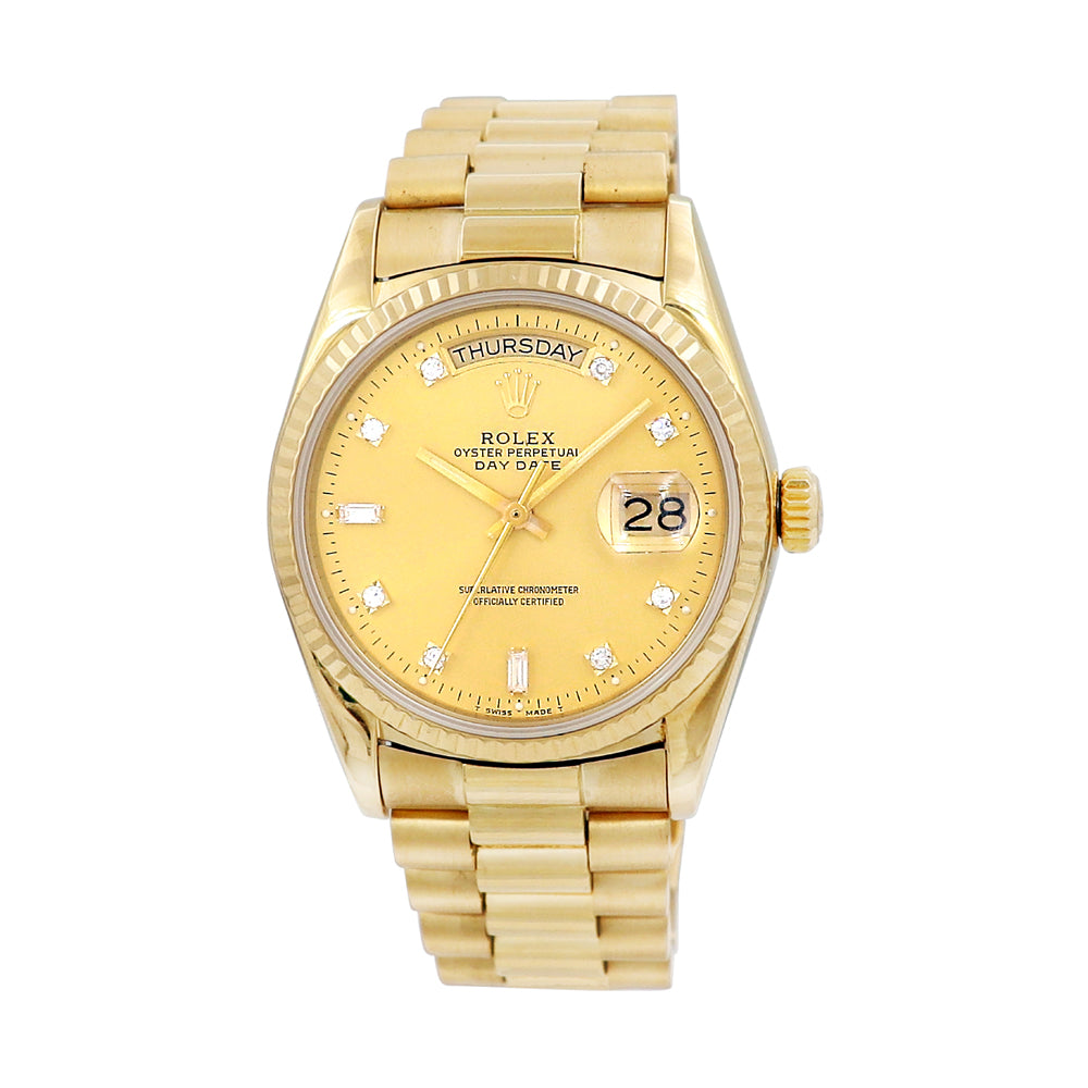 36mm Rolex 18k Yellow Gold Day-Date Watch