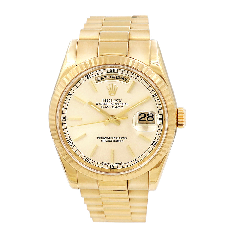 36mm Rolex 18k Yellow Gold Day-Date 118238