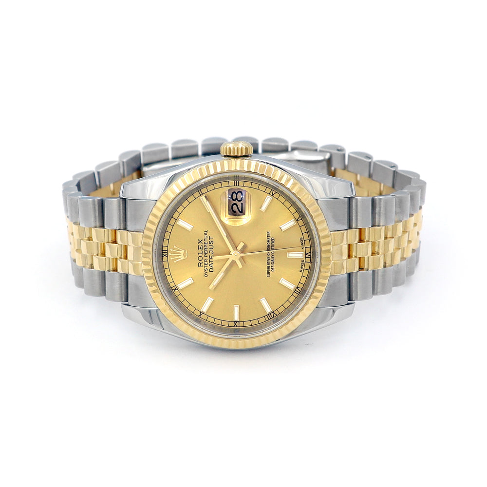 Rolex 36mm 18k Yellow Gold & Steel Datejust 116233 Champagne Dial