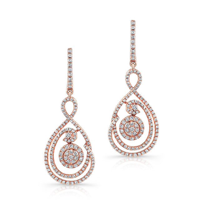 ROSE GOLD SWIRL TEAR DROP DIAMOND EARRINGS