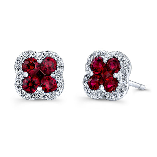 NATURAL COLOR WHITE GOLD ELEGANT FLOWER RUBY EARRINGS