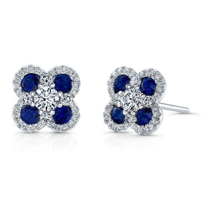 NATURAL COLOR WHITE GOLD TRENDY FLOWER SAPPHIRE EARRINGS