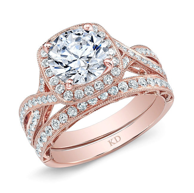 ROSE GOLD CONTEMPORARY TWISTED HALO  DIAMOND ENGAGEMENT SET