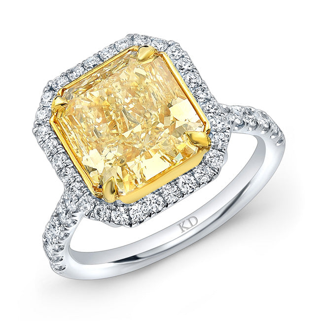 WHITE AND YELLOW GOLD FANCY YELLOW  RADIANT DIAMOND BRIDAL RING