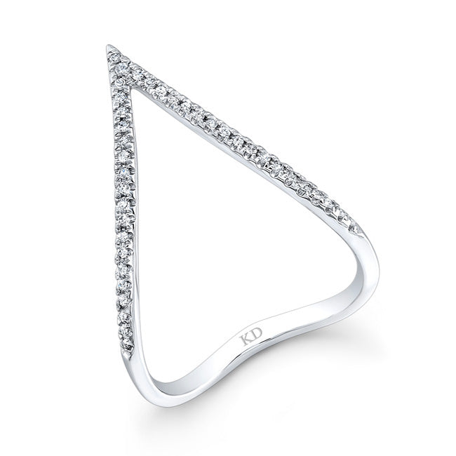 WHITE GOLD STYLISH CURVED V DIAMOND RING