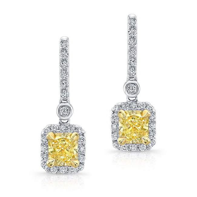 WHITE AND YELLOW GOLD ELEGANT FANCY YELLOW DIAMOND DROP EARRINGS