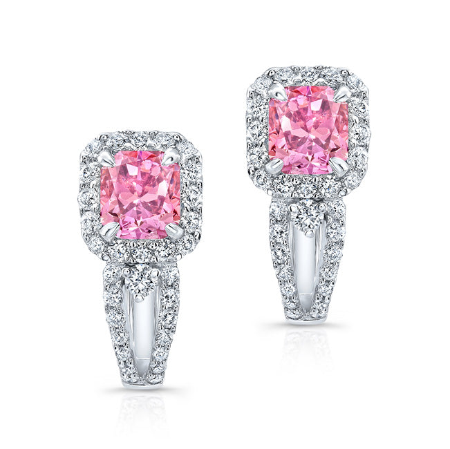 WHITE GOLD PINK ENHANCED RADIANT DIAMOND EARRINGS