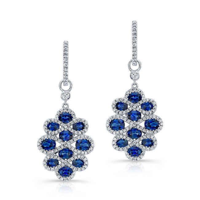 NATURAL COLOR WHITE GOLD SAPPHIRE FLOWER DROP EARRINGS