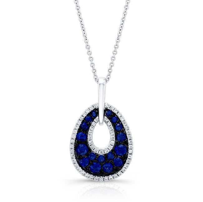 NATURAL COLOR WHITE GOLD TEAR DROP SAPPHIRE DIAMOND PENDANT