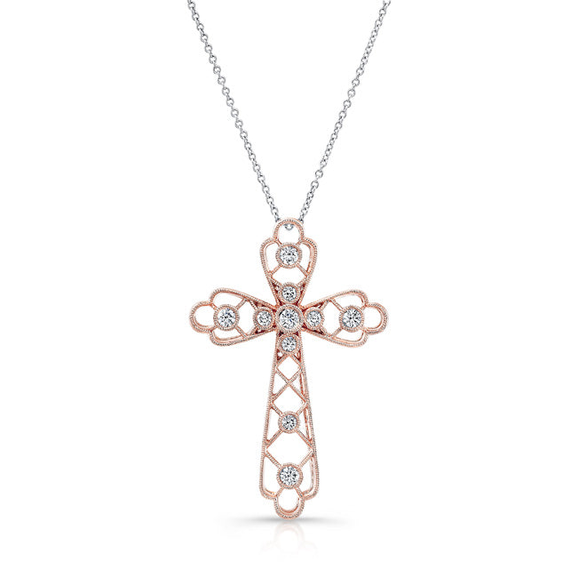 ROSE GOLD  CLASSIC VINTAGE DIAMOND CROSS PENDANT