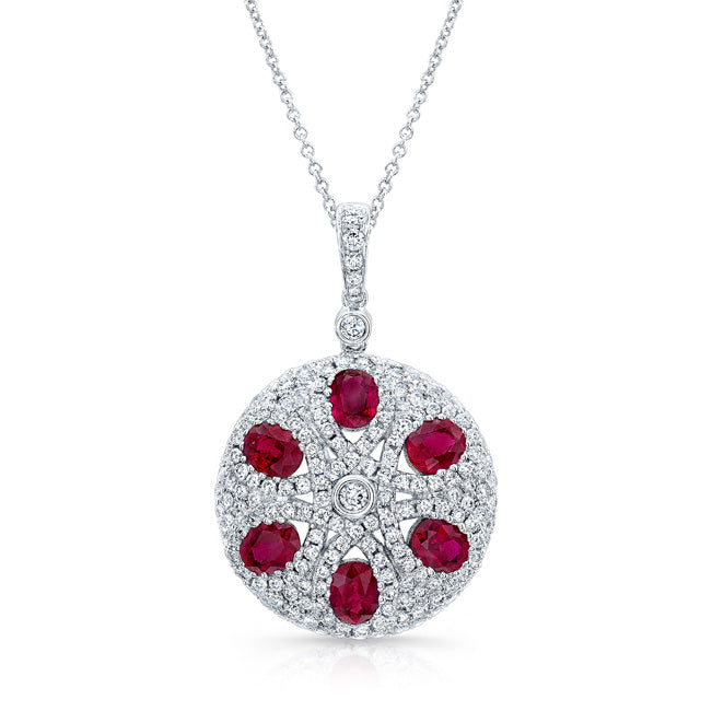 WHITE GOLD NATURAL COLOR VINTAGE RUBY DIAMOND PENDANT