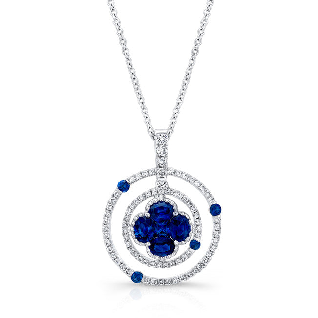 NATURAL COLOR WHITE GOLD FASHION SAPPHIRE FLOWER DIAMOND PENDANT