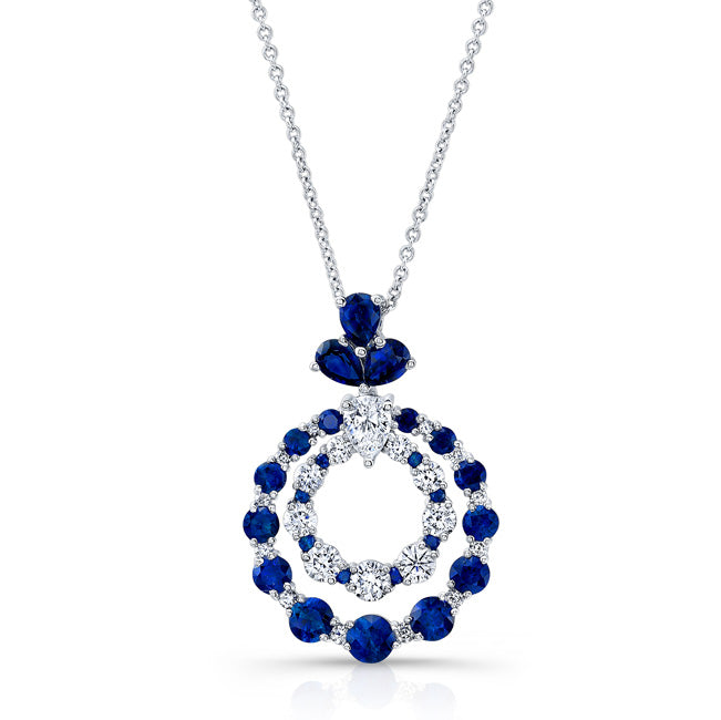 NATURAL COLOR WHITE GOLD SAPPHIRE INSPIRED CIRCLE DIAMOND PENDANT