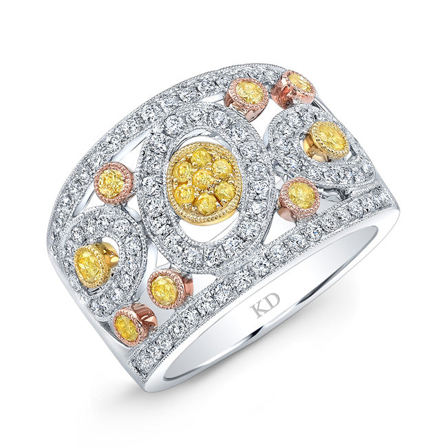 WHITE & YELLOW & ROSE GOLD DAZZLING FANCY YELLOW DIAMOND BAND