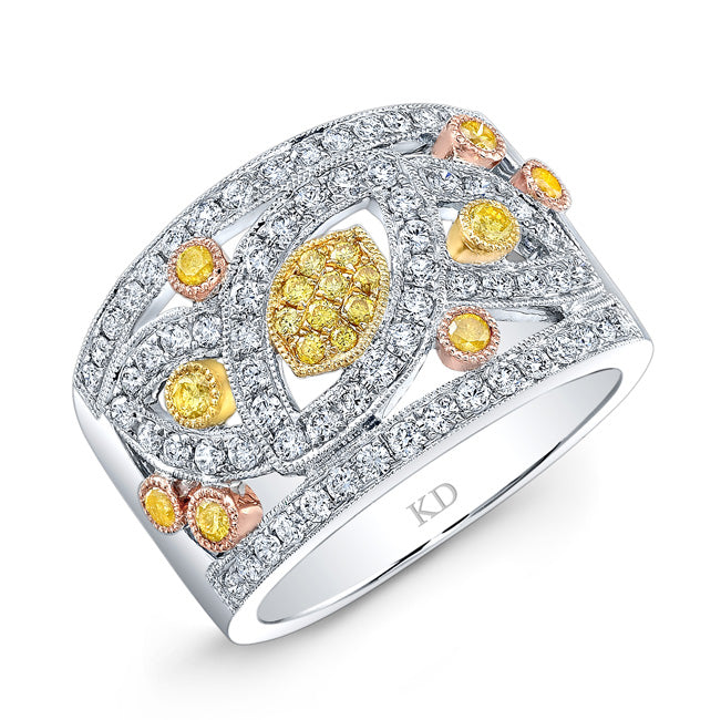 WHITE & YELLOW & ROSE GOLD DAZZLING FANCY YELLOW DIAMOND BAND