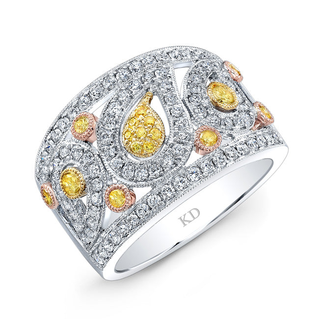 WHITE & YELLOW & ROSE GOLD DAZZLING FANCY YELLOW DIAMOND BAND